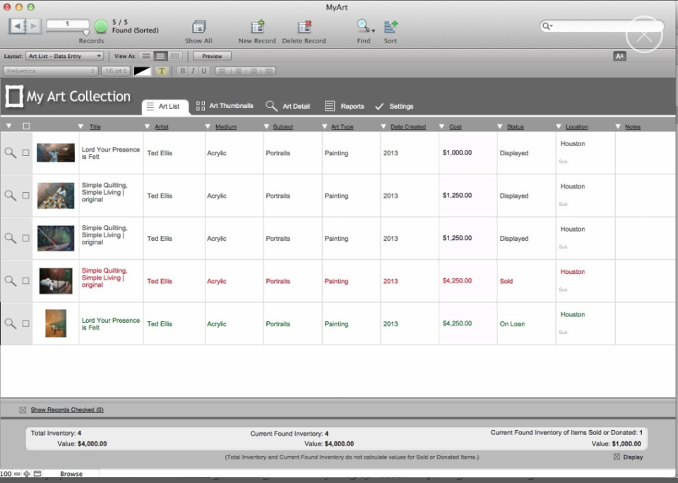 screenshot of My Art Collection